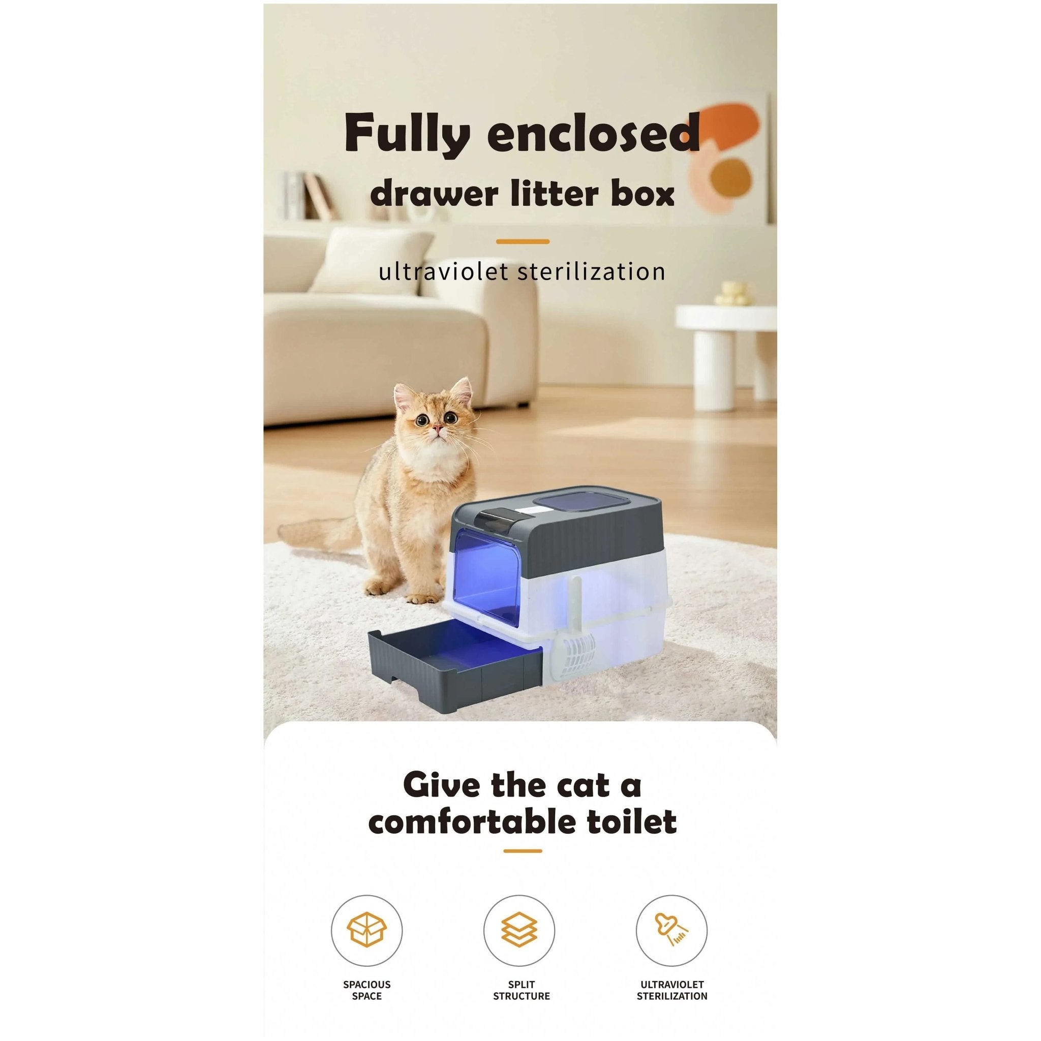 Automatic UV Sterilizing Cat Litter Box - Enclosed Design, Odor Control, and UV Germicidal Technology - Paws and PatsPet Care > Cat Supplies > Cat Furniture
