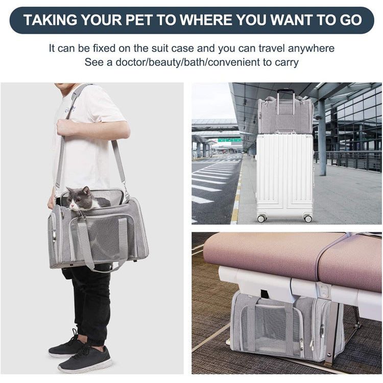 Black Portable Pet Travel Carrier Bag - Foldable, Durable, and Comfortable for Small Dogs & Cats 40cmx25cmx25CM - Paws and PatsPet Care > Coops & Hutches > Small Animal Habitats & Cages