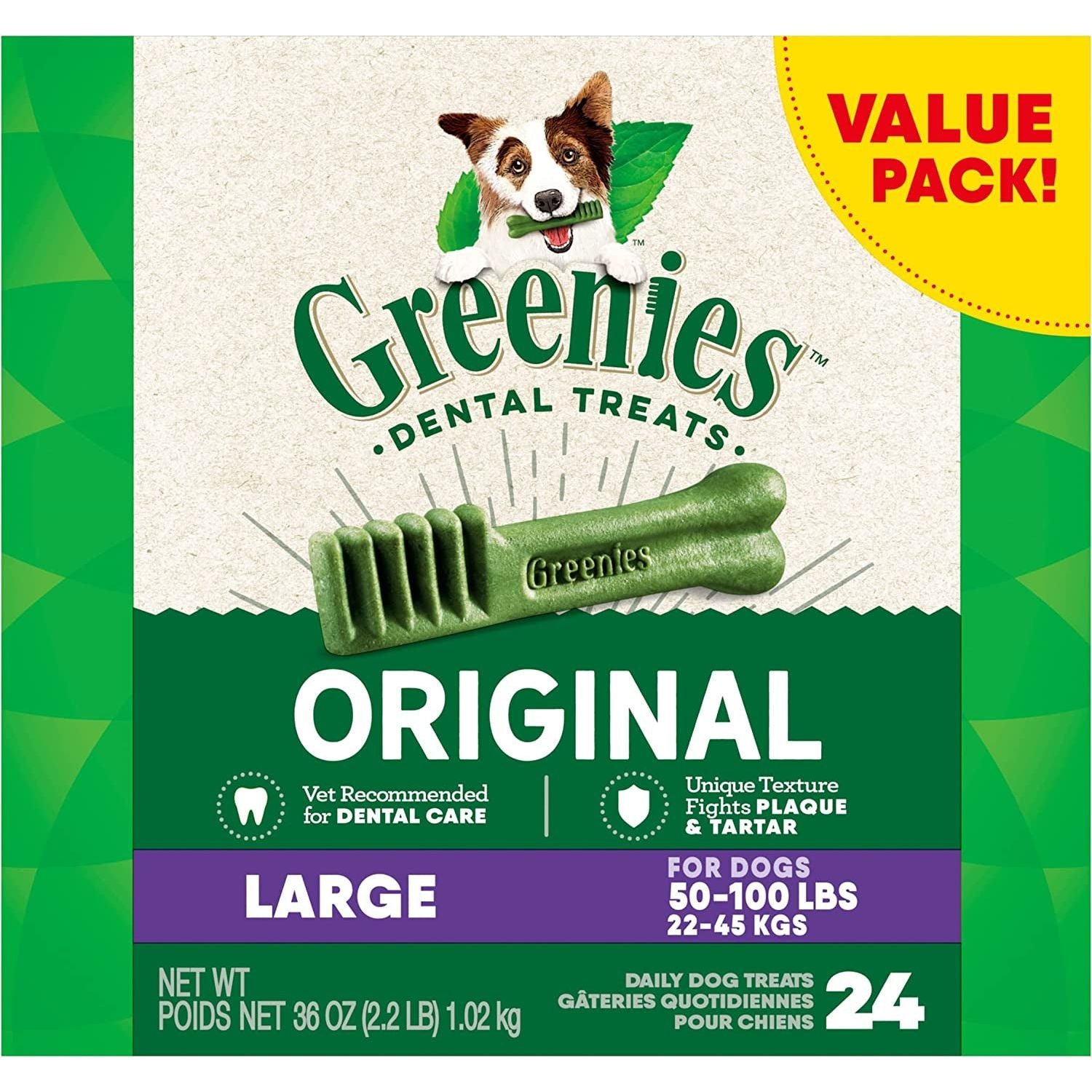 Canine Dental Dog Treats Original Large 24 Chews Value Pack 1.02Kg - Paws and Pats