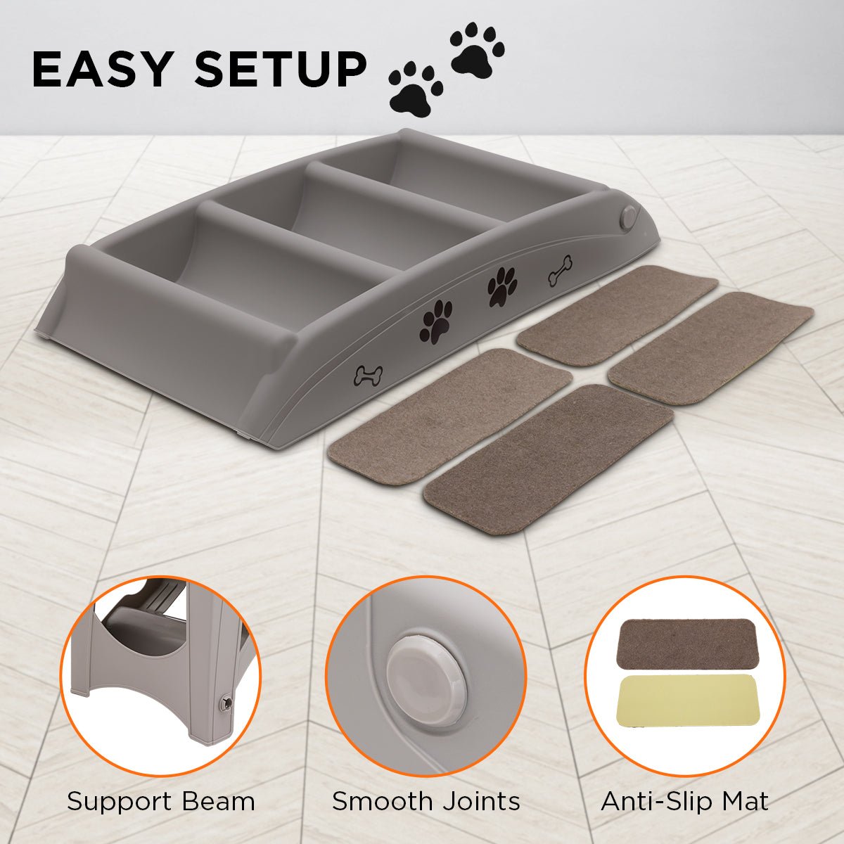 Furtastic Foldable Pet Stairs in Grey - 50cm Dog Ladder Cat Ramp with Non - Slip Mat for Indoor and Outdoor Use - Paws and PatsPet Care > Dog Supplies > Dog Steps & Ramps