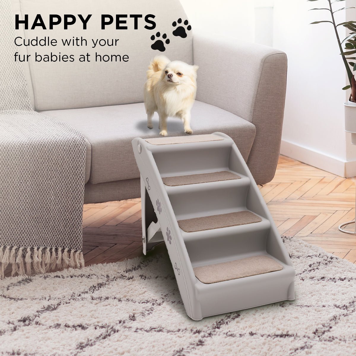 Furtastic Foldable Pet Stairs in Grey - 50cm Dog Ladder Cat Ramp with Non - Slip Mat for Indoor and Outdoor Use - Paws and PatsPet Care > Dog Supplies > Dog Steps & Ramps