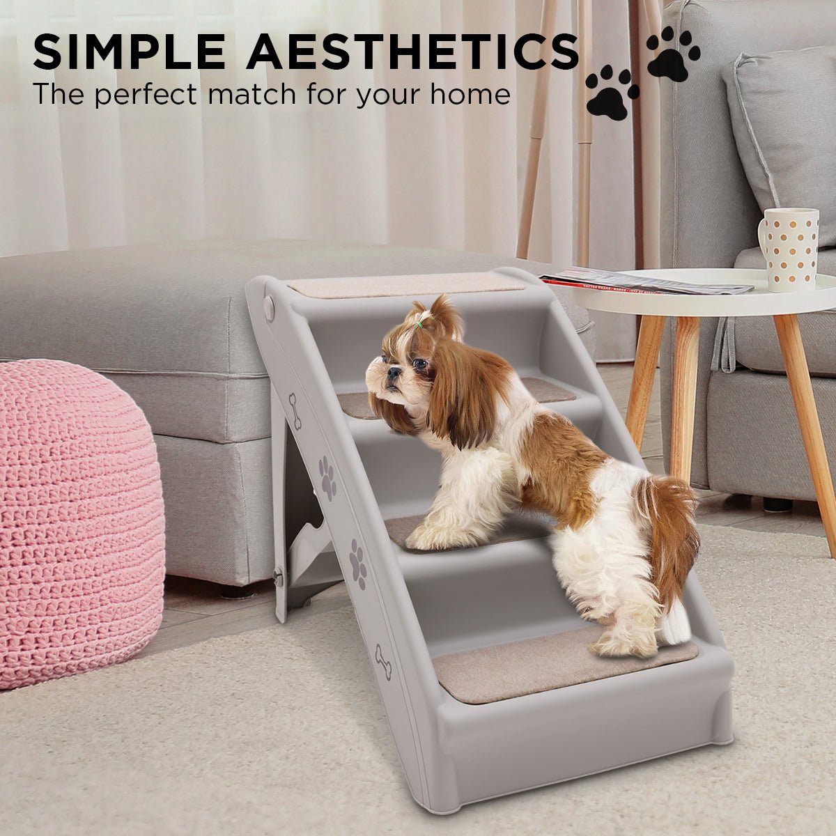 Furtastic Foldable Pet Stairs in Grey - 50cm Dog Ladder Cat Ramp with Non - Slip Mat for Indoor and Outdoor Use - Paws and PatsPet Care > Dog Supplies > Dog Steps & Ramps