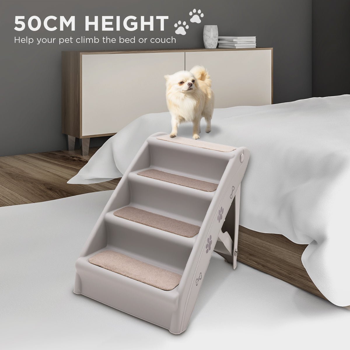 Furtastic Foldable Pet Stairs in Grey - 50cm Dog Ladder Cat Ramp with Non - Slip Mat for Indoor and Outdoor Use - Paws and PatsPet Care > Dog Supplies > Dog Steps & Ramps