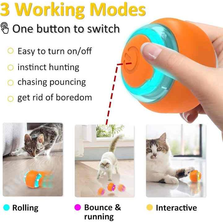 Interactive Electric Cat Toy Ball – Rechargeable Smart Rolling Pet Ball - Paws and PatsPet Care > Toys > Cat Toys