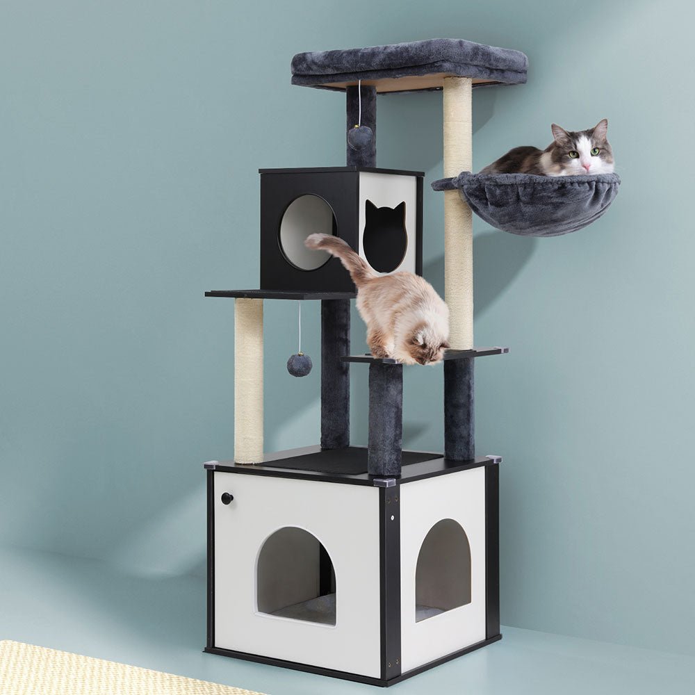 i.Pet Cat Tree Tower Scratching Post Scratcher 144cm Wood Bed Condo House Cabinet - Paws and PatsPet Care > Cat Supplies > Cat Scratching Posts