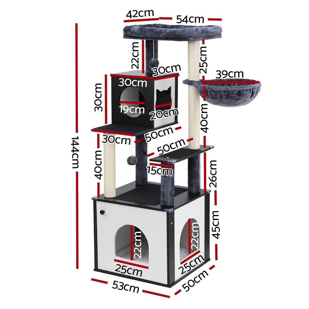 i.Pet Cat Tree Tower Scratching Post Scratcher 144cm Wood Bed Condo House Cabinet - Paws and PatsPet Care > Cat Supplies > Cat Scratching Posts