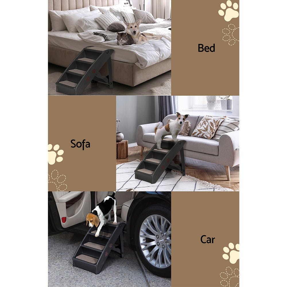 i.Pet Dog Ramp Steps For Bed Sofa Car Pet Stairs Ladder Portable Foldable Black - Paws and PatsPet Care > Dog Supplies > Dog Steps & Ramps
