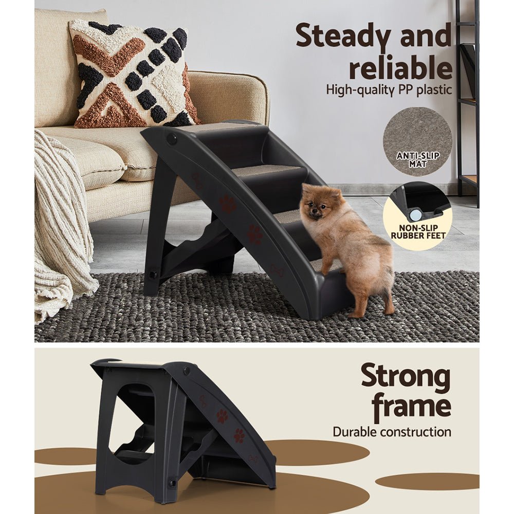 i.Pet Dog Ramp Steps For Bed Sofa Car Pet Stairs Ladder Portable Foldable Black - Paws and PatsPet Care > Dog Supplies > Dog Steps & Ramps