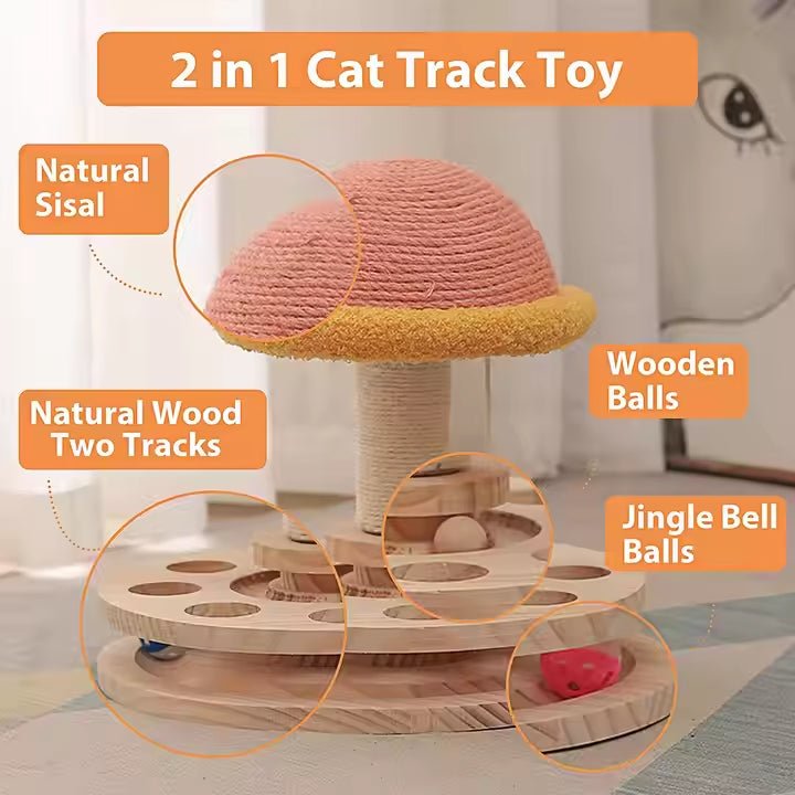 Large Pink Interactive Cat Scratching Post with Ball Track – Fun Mushroom - Shaped Cat Toy for Play, Scratching, and Entertainment - Paws and PatsPet Care > Toys > Cat Toys