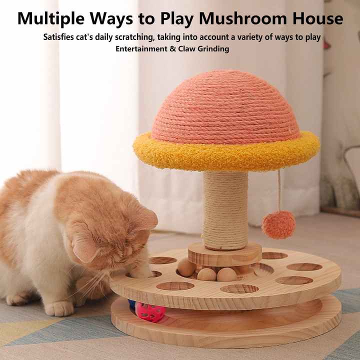 Large Pink Interactive Cat Scratching Post with Ball Track – Fun Mushroom - Shaped Cat Toy for Play, Scratching, and Entertainment - Paws and PatsPet Care > Toys > Cat Toys