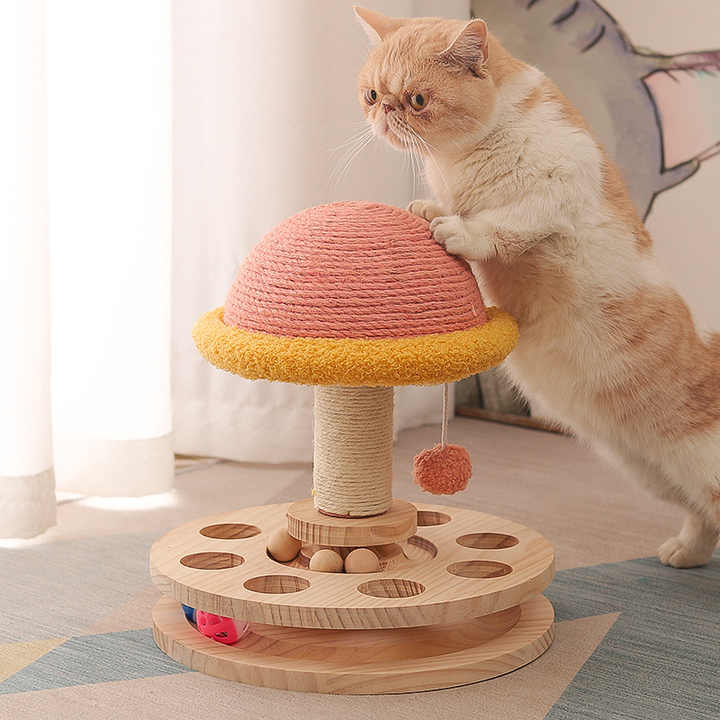 Large Pink Interactive Cat Scratching Post with Ball Track – Fun Mushroom - Shaped Cat Toy for Play, Scratching, and Entertainment - Paws and PatsPet Care > Toys > Cat Toys