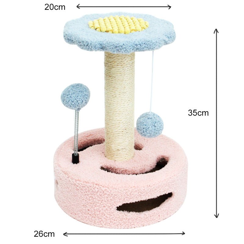 Pink - blue Interactive Cat Scratching Post with Playful Ball Toys, Flower Design - 35cm Height, 26cm Base - Paws and PatsPet Care > Cat Supplies > Cat Scratching Posts