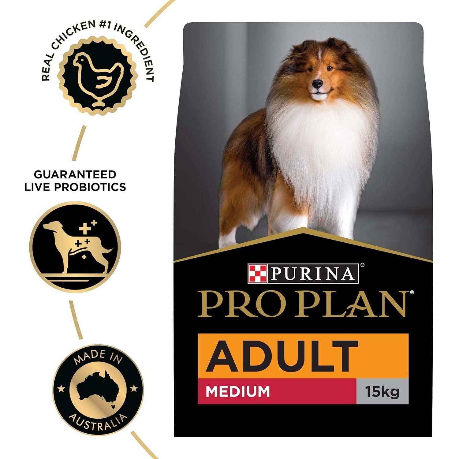 PRO PLAN Adult Dry Dog Food Medium Breed Chicken 15Kg - Paws and Pats