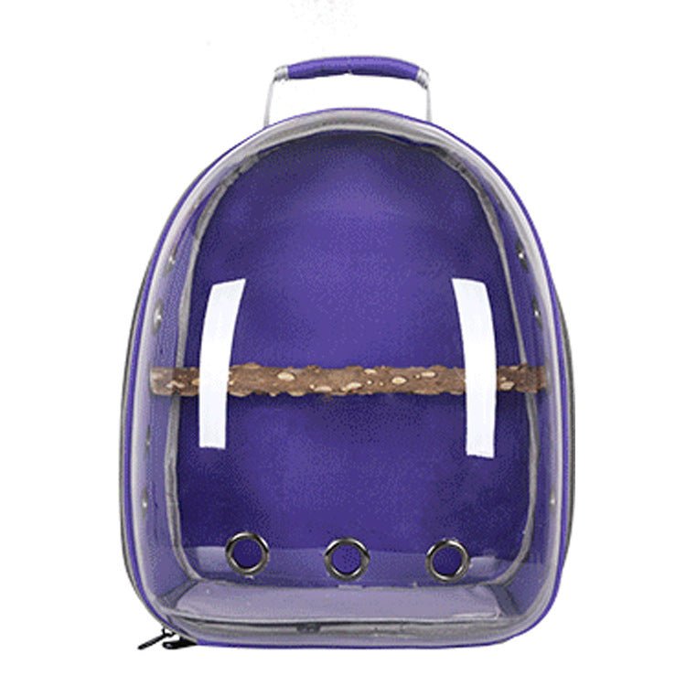Purple Stylish Transparent PVC Pet Carrier Backpack - Large Capacity, Multi - Use for Birds & Cats(Including Wooden Stick) - Paws and PatsPet Care > Bird > Bird Cages & Stands