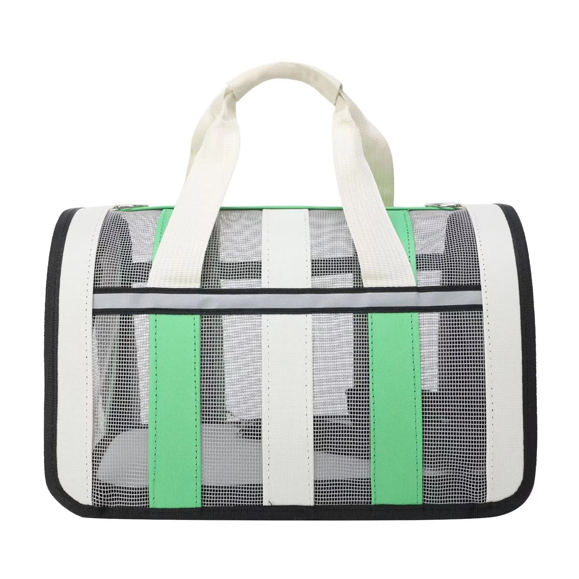 Size M Green And White Foldable Pet Carrier Bag - Lightweight, Breathable, and Spacious for All Seasons - Paws and PatsPet Care > Cat Supplies > Cat Carriers & Crates