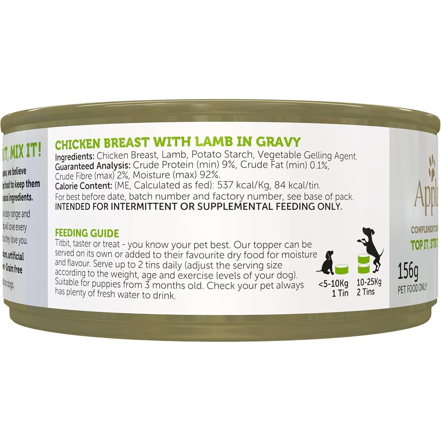 Taste Toppers 100% Natural Wet Dog Food Chicken Breast with Lamb in Gravy Tin 156G (Pack of 16), Limited Ingredients Pet Food - Paws and Pats