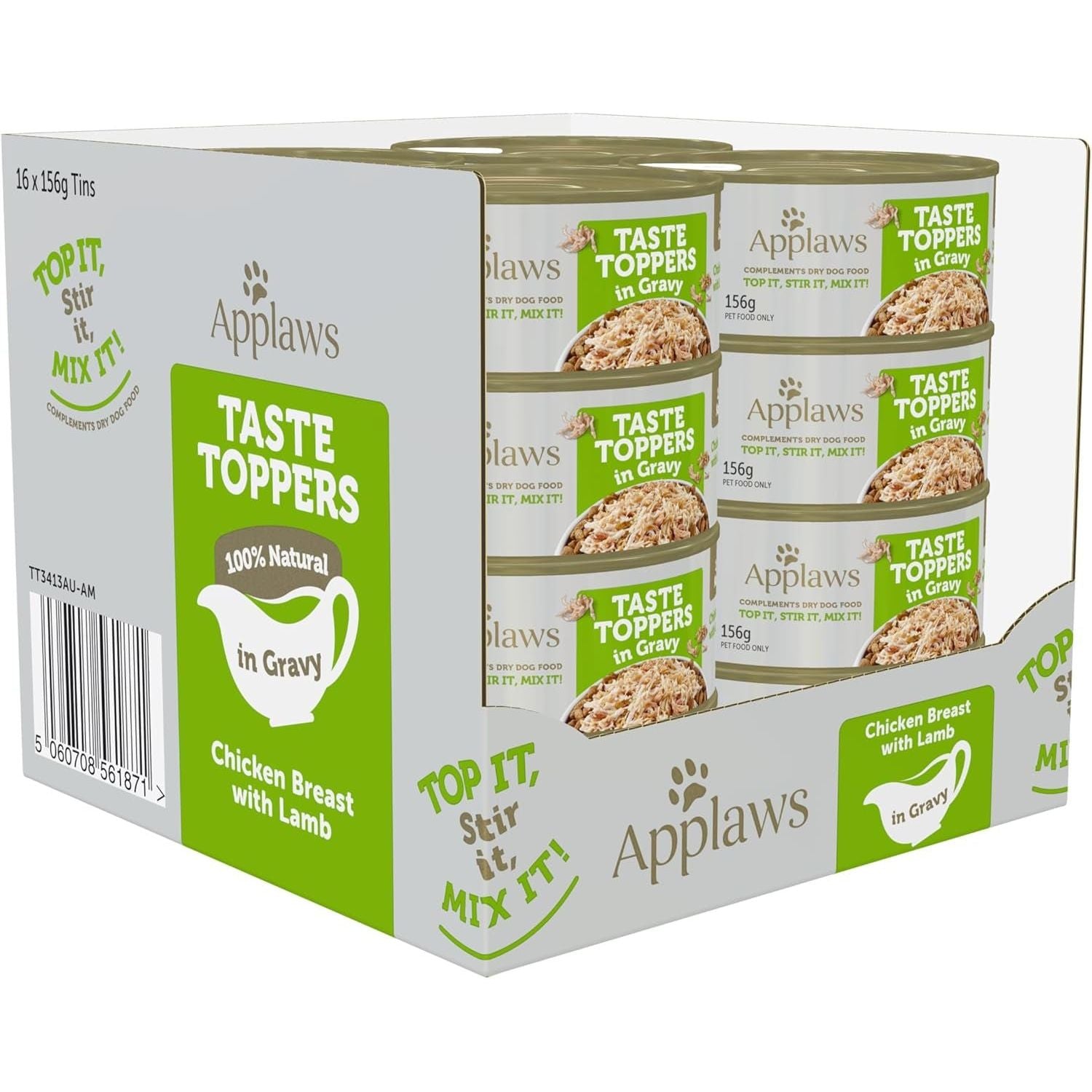 Taste Toppers 100% Natural Wet Dog Food Chicken Breast with Lamb in Gravy Tin 156G (Pack of 16), Limited Ingredients Pet Food - Paws and Pats