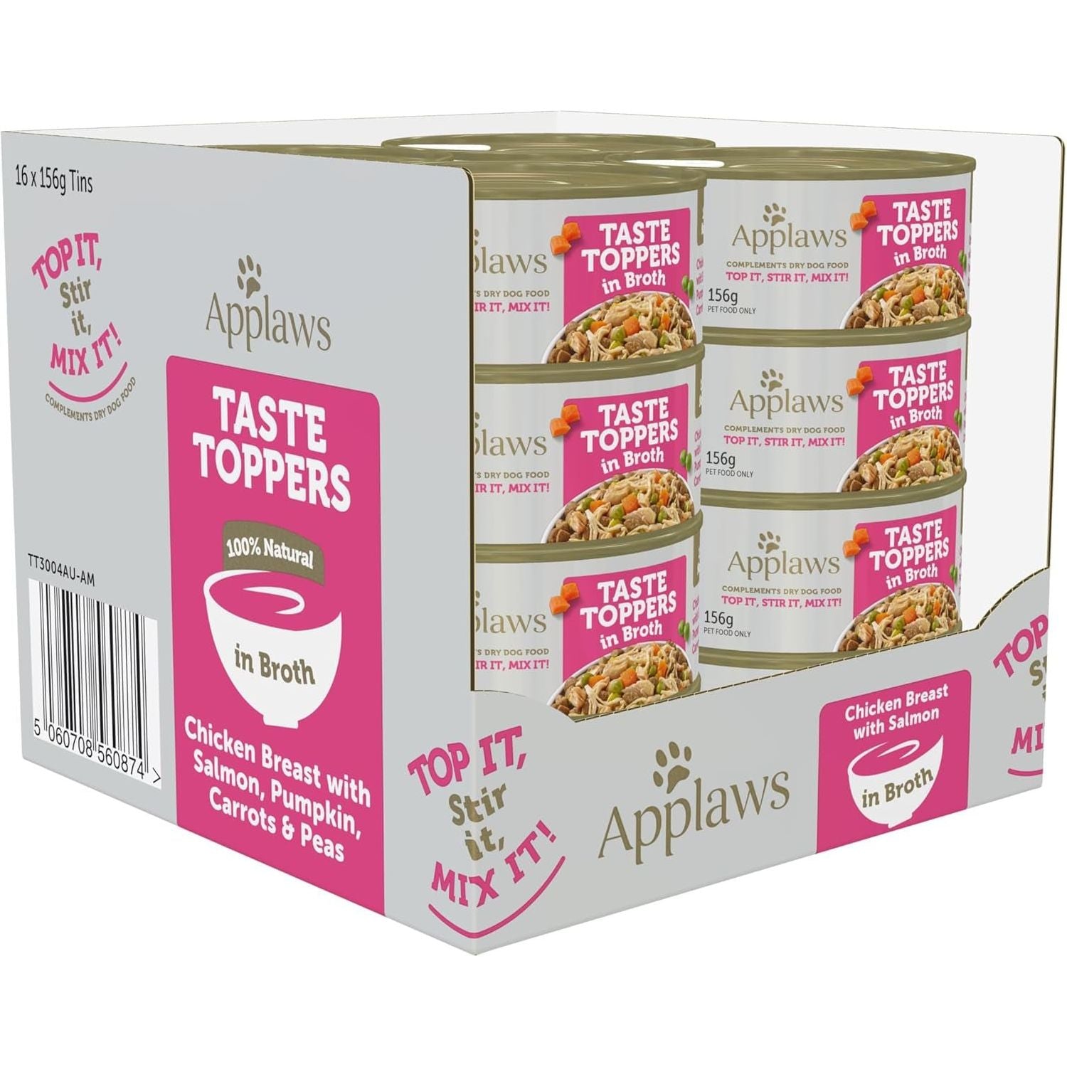 Taste Toppers 100% Natural Wet Dog Food Chicken Breast with Salmon & Vegetables in Broth Tin 156G (Pack of 16), Limited Ingredients Pet Food - Paws and Pats