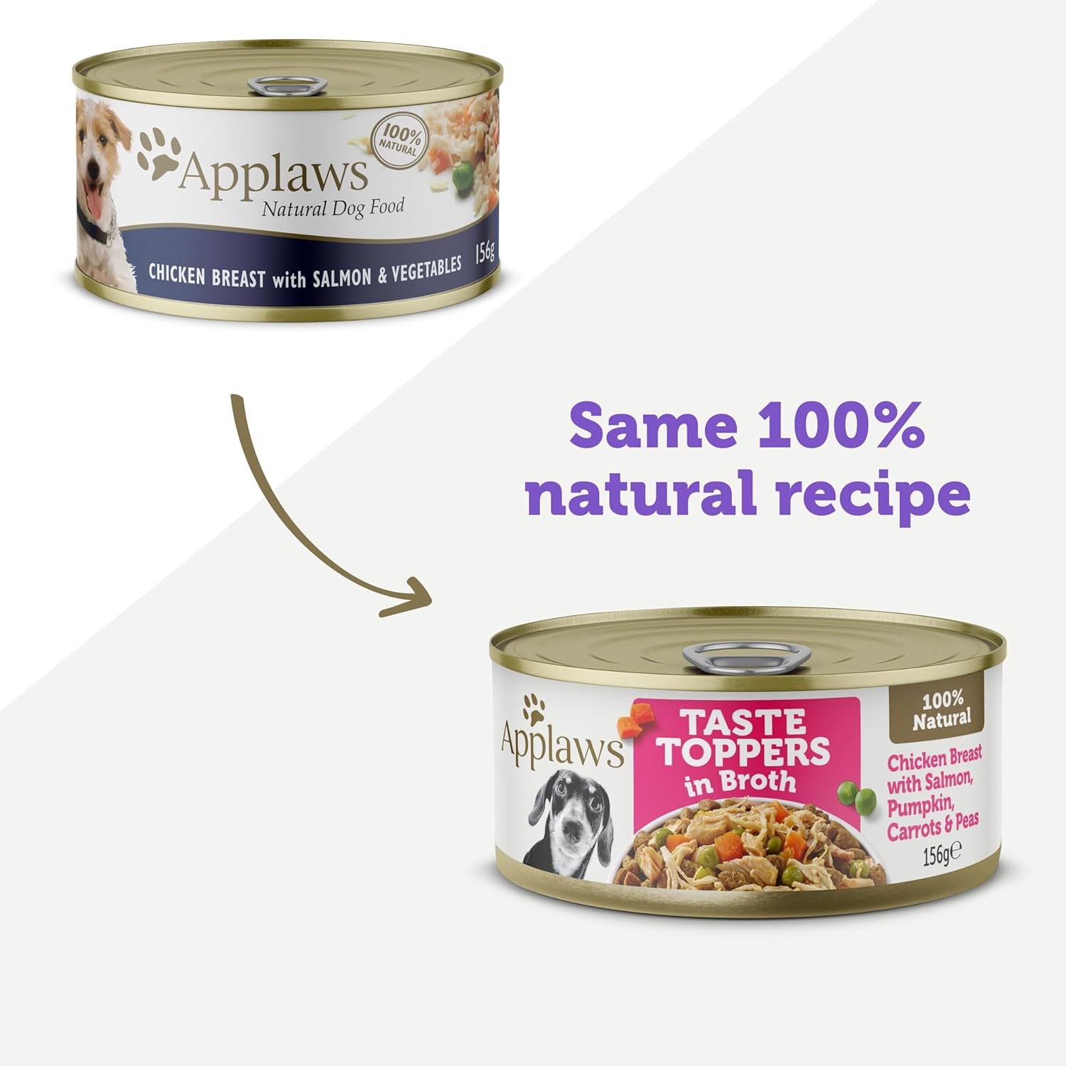 Taste Toppers 100% Natural Wet Dog Food Chicken Breast with Salmon & Vegetables in Broth Tin 156G (Pack of 16), Limited Ingredients Pet Food - Paws and Pats