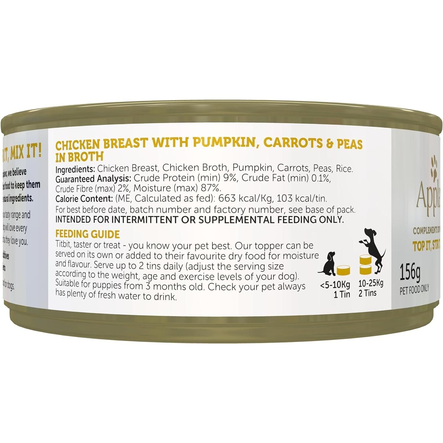 Taste Toppers 100% Natural Wet Dog Food Chicken Breast with Vegetables in Broth Tin 156G (Pack of 16), Limited Ingredients Pet Food - Paws and Pats