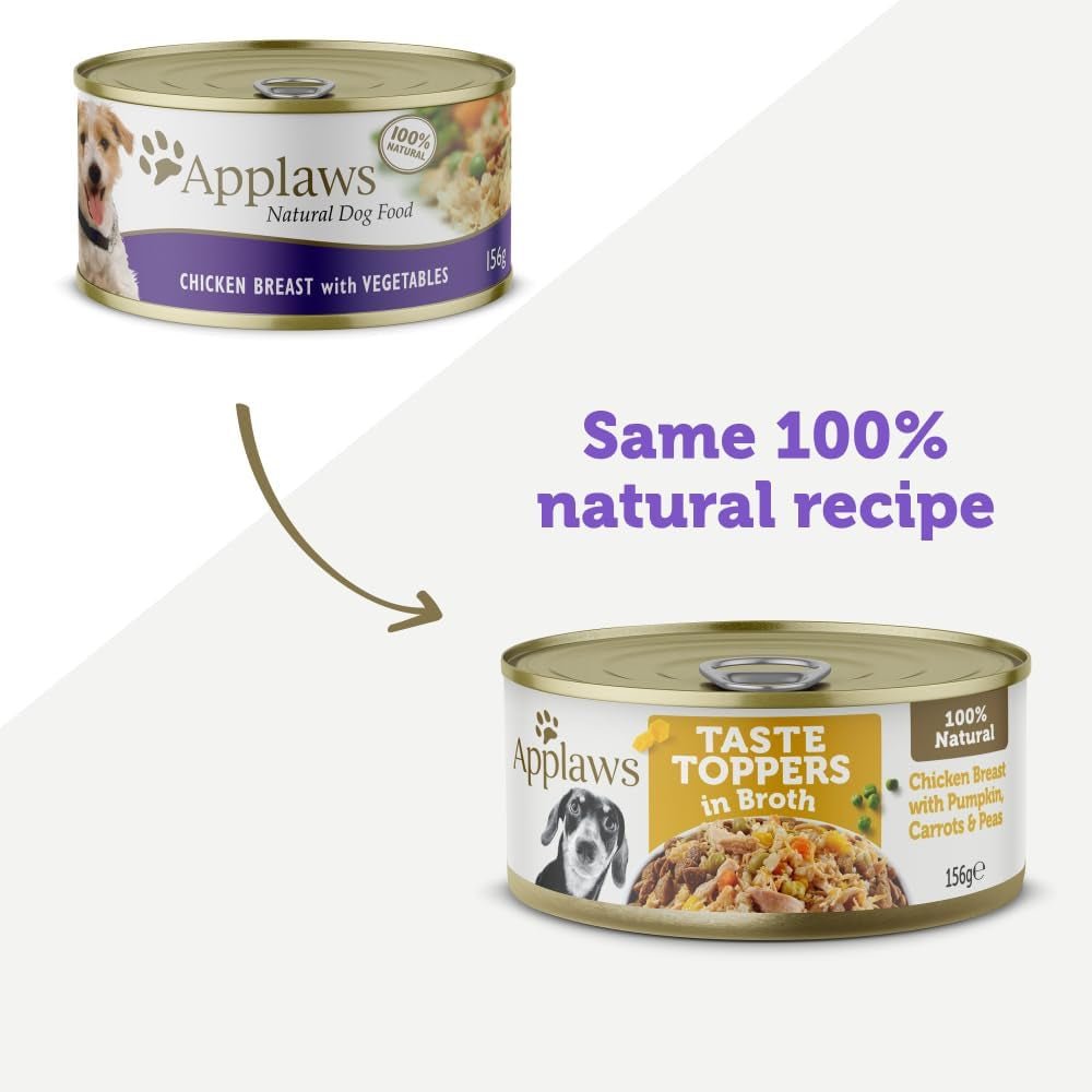 Taste Toppers 100% Natural Wet Dog Food Chicken Breast with Vegetables in Broth Tin 156G (Pack of 16), Limited Ingredients Pet Food - Paws and Pats