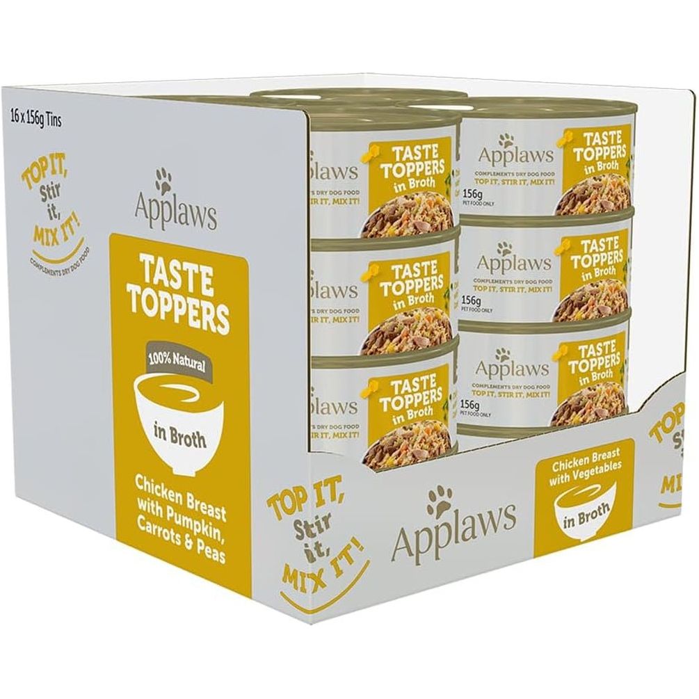 Taste Toppers 100% Natural Wet Dog Food Chicken Breast with Vegetables in Broth Tin 156G (Pack of 16), Limited Ingredients Pet Food - Paws and Pats