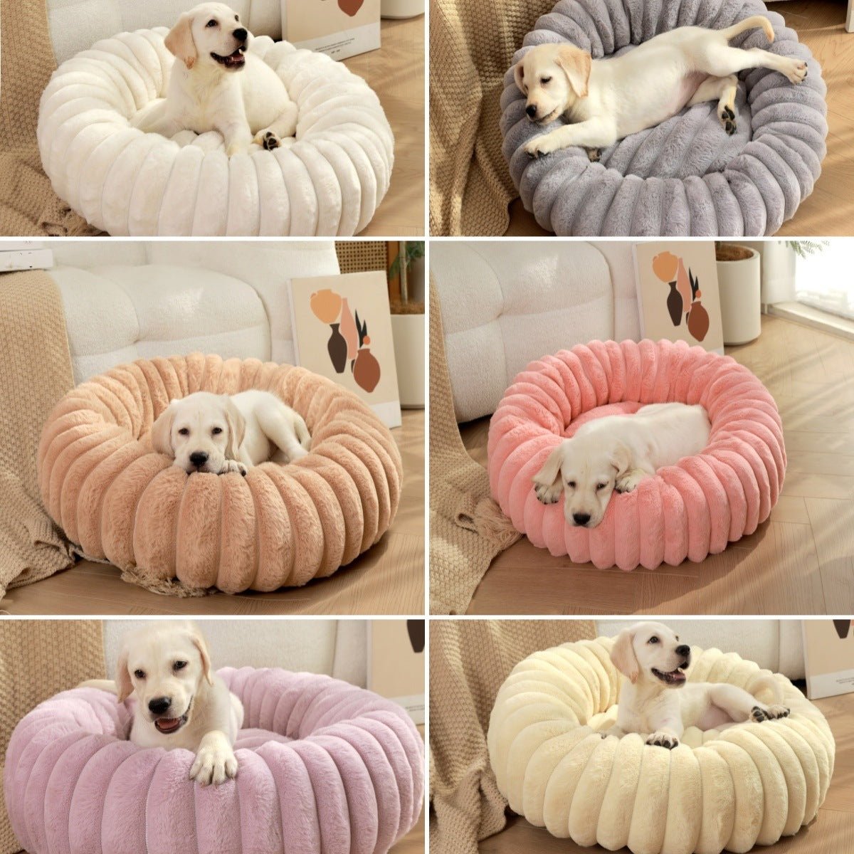 Khaki Plush Pet Bed - 40cm Round Dog & Cat Mat, Cozy PP Cotton Filled, Comfortable Pet Supplies